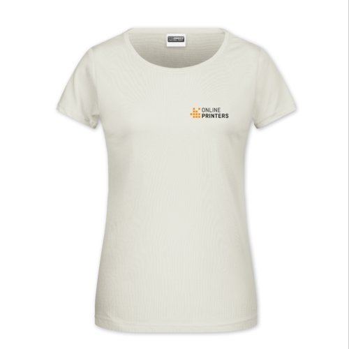 Beige katoenen T-shirt voor dames met korte mouwen.