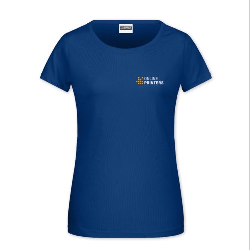 Donkerblauw katoenen T-shirt voor dames met korte mouwen.