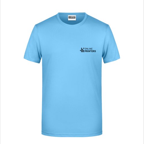 Hemelsblauw katoenen T-shirt met korte mouwen en ronde hals.