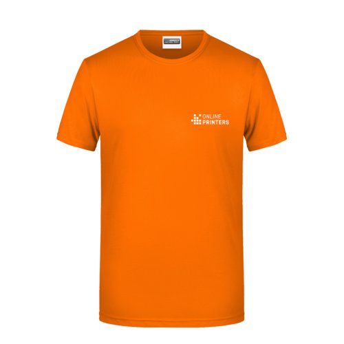 Oranje katoenen heren T-shirt met korte mouwen.