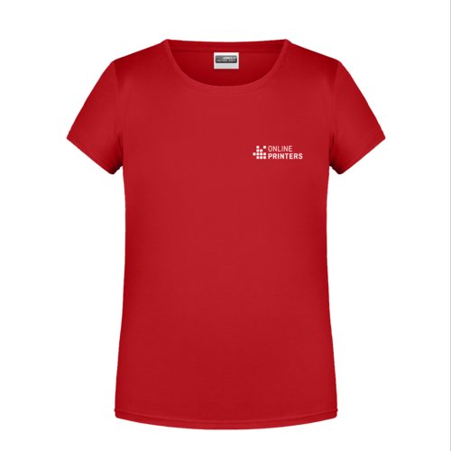Rood katoenen T-shirt voor meisjes met korte mouwen en ronde hals.