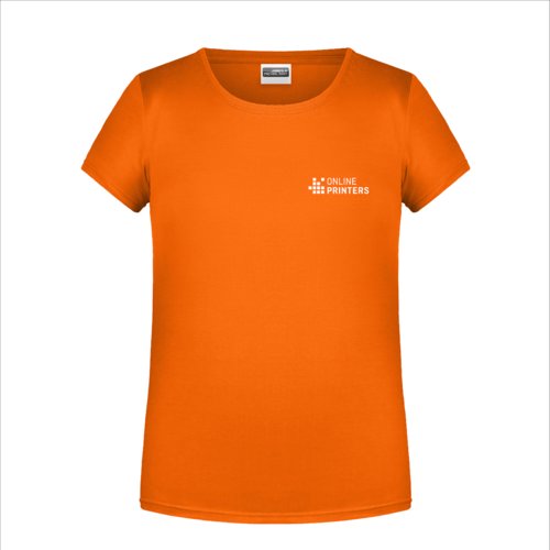 Oranje katoenen T-shirt met korte mouwen en ronde hals.