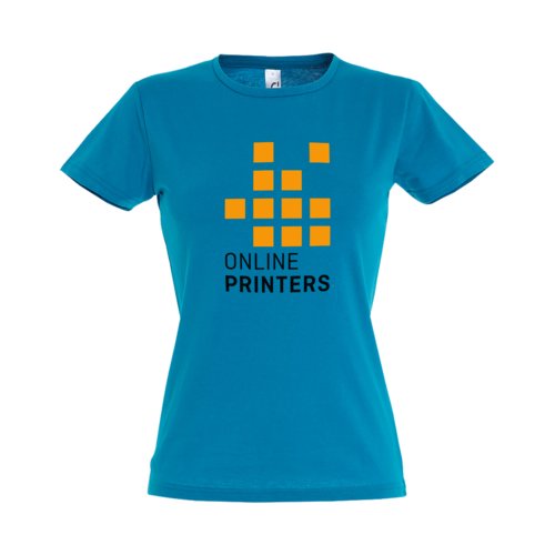 Aquablauw dames T-shirt van katoen met korte mouwen.