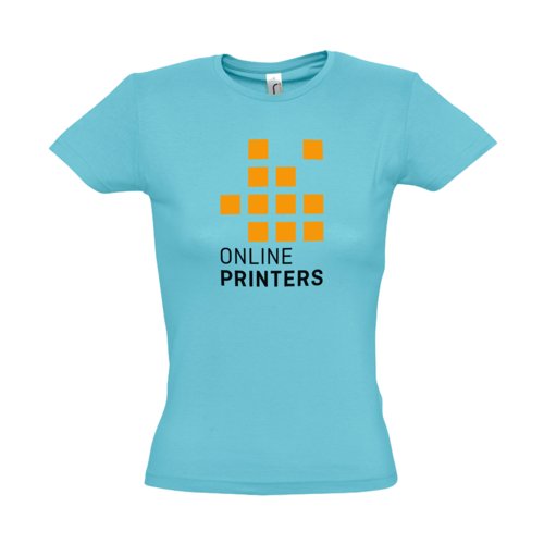 Atolblauw dames T-shirt van katoen met korte mouwen.