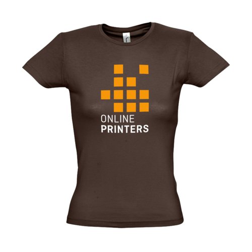 Bruin katoenen T-shirt voor dames met korte mouwen.