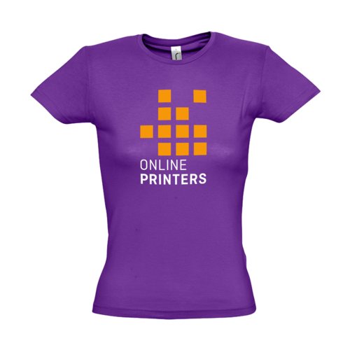 Donkerpaars katoenen T-shirt voor dames met korte mouwen.