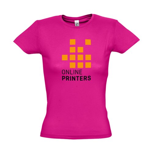 Fuchsia katoenen T-shirt voor dames met korte mouwen.