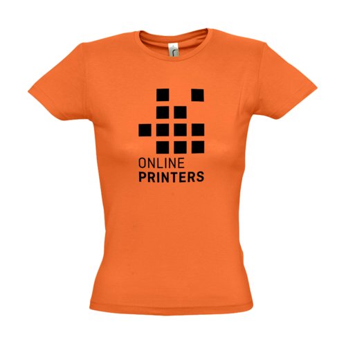 Oranje katoenen T-shirt voor dames met korte mouwen.