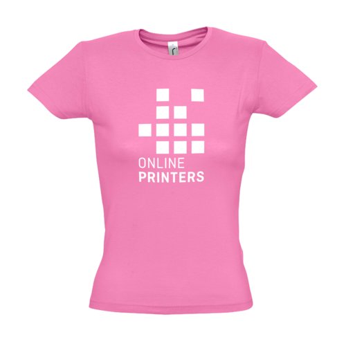 Roze katoenen T-shirt voor dames met korte mouwen.