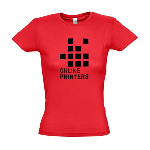 Rood katoenen T-shirt voor dames met korte mouwen en een getailleerde pasvorm.