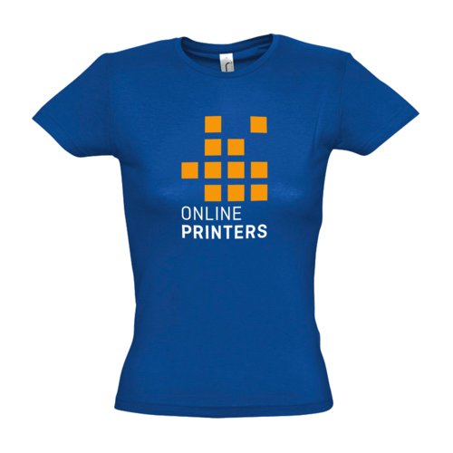 Koningsblauw katoenen dames T-shirt met korte mouwen.