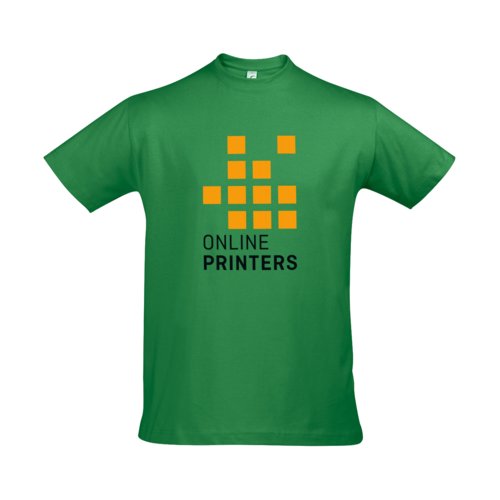 Groen katoenen heren-T-shirt met korte mouwen.