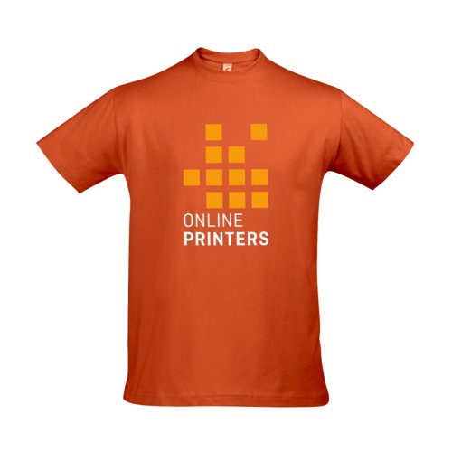 Oranje katoenen T-shirt voor heren met korte mouwen.