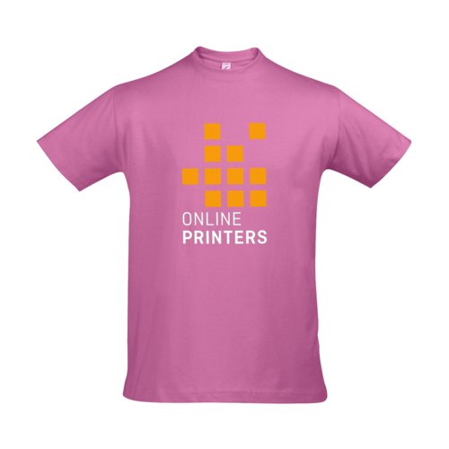 Roze katoenen T-shirt voor heren met korte mouwen en ronde hals.