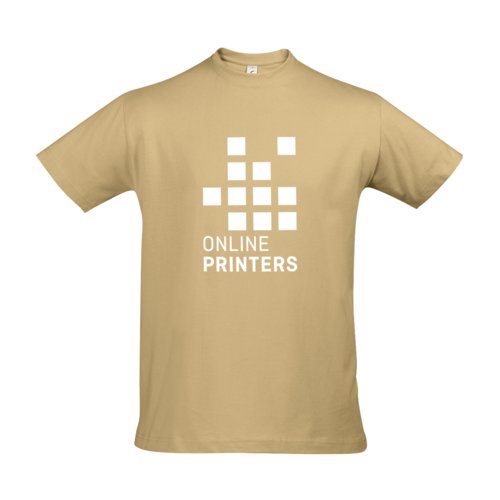 Zandkleurig katoenen T-shirt voor heren met korte mouwen.