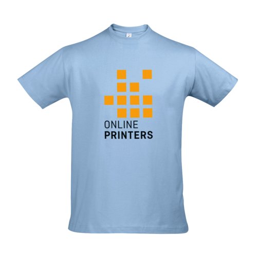 Hemelsblauw katoenen T-shirt voor heren met korte mouwen.