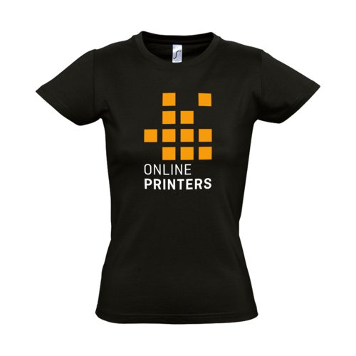 Diepzwarte katoenen T-shirt voor dames met korte mouwen.