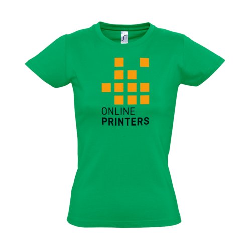 Groen katoenen T-shirt met korte mouwen.