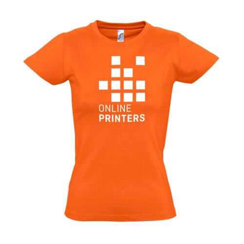 Oranje dames T-shirt van katoen met korte mouwen.