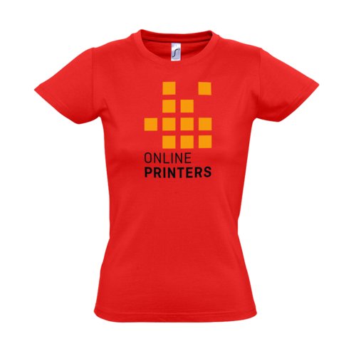 Rood katoenen T-shirt voor dames met korte mouwen.