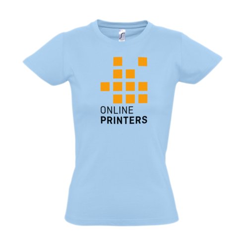 Hemelsblauw katoenen T-shirt voor dames met korte mouwen.