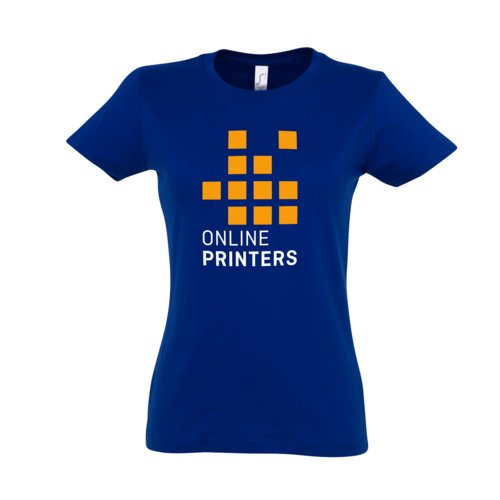 Donkerblauw katoenen T-shirt voor dames met korte mouwen.