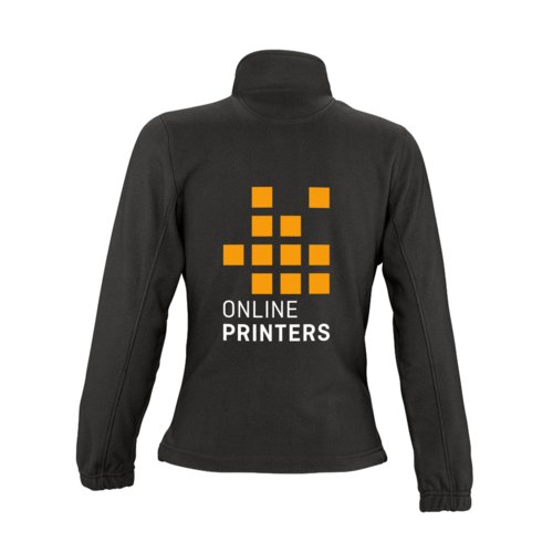 Zwart polyester fleece jack voor dames met volledige ritssluiting.