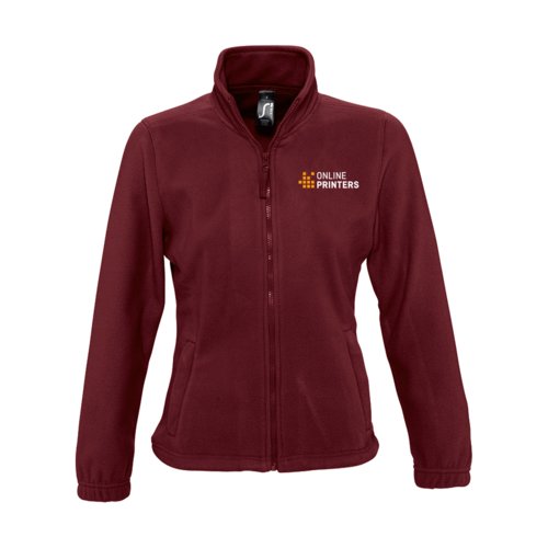 Bordeaux damesfleecejack van polyester met volledige ritssluiting en zakken.