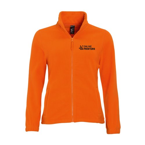 Oranje dames fleecejack van polyester met volledige ritssluiting.