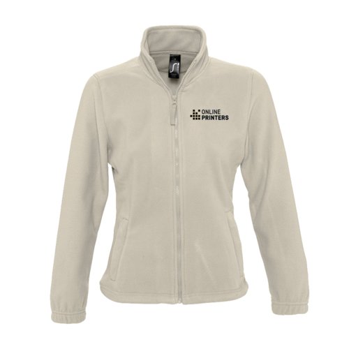 Beige fleecejack van polyester met volledige ritssluiting voor dames.