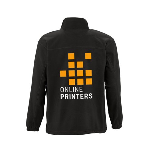 Zwart polyester fleece jack voor heren met volledige ritssluiting.