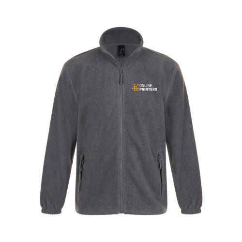 Grijze fleece jas van polyester met volledige ritssluiting en zakken.