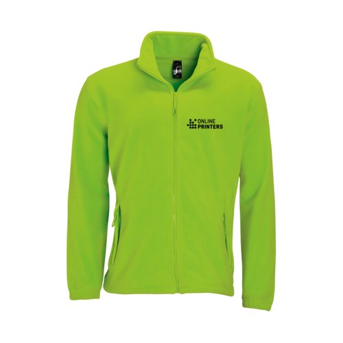 Appelgroen polyester fleecejack voor heren met volledige ritssluiting.