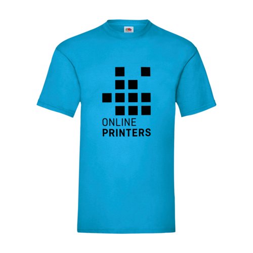 Azuurblauw katoenen heren-T-shirt met korte mouwen.