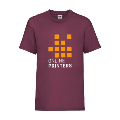 Bordeauxrood katoenen kinder-t-shirt met korte mouwen.