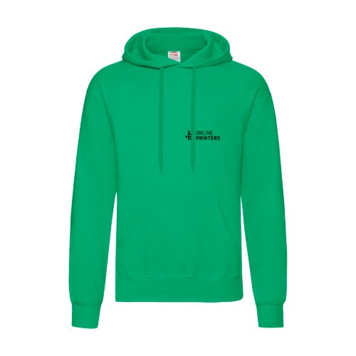 Groene stoffen hoodie met capuchon en kangoeroezak.
