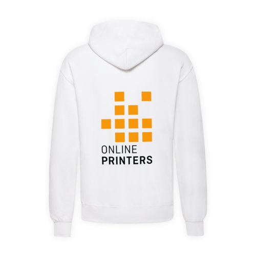 Witte katoen-polyester herenhoodie met capuchon.