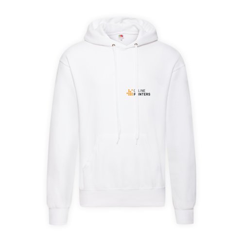 Witte katoen-polyester herenhoodie met capuchon en kangoeroezak.