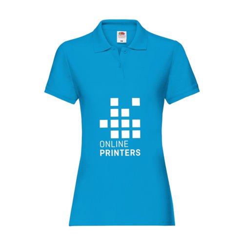 Azuurblauw damespoloshirt van katoen met korte mouwen.