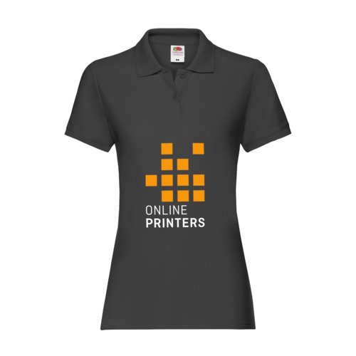 Zwart katoenen poloshirt voor dames met korte knoopsluiting.