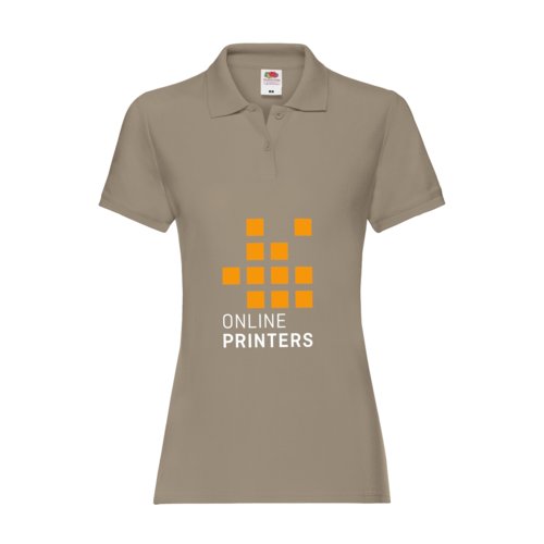 Khaki katoenen poloshirt voor dames met korte mouwen.