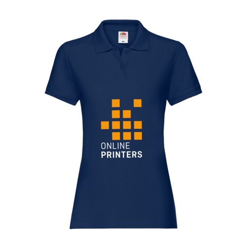 Marineblauwe katoenen polo voor dames met korte knoopsluiting.