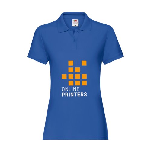 Koningsblauw damespoloshirt van katoen met korte knoopsluiting.