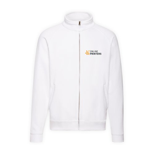 Wit katoenmix sweatjack met volledige ritssluiting.