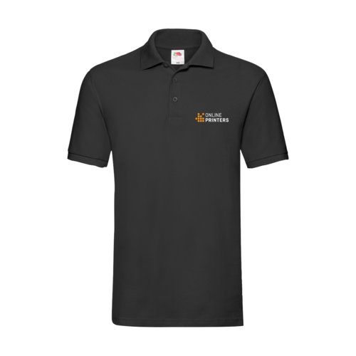 Zwart katoenen poloshirt voor heren met korte knoopsluiting.