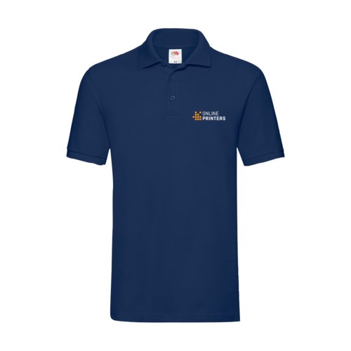 Marineblauwe katoenen polo voor heren met korte knoopsluiting.