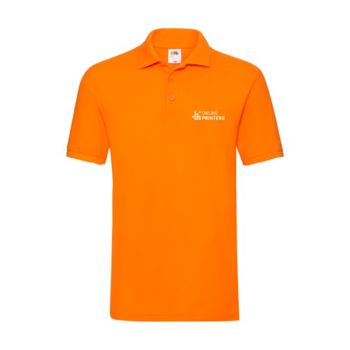 Oranje katoenen poloshirt voor heren met korte knoopsluiting.