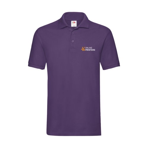 Paars katoenen poloshirt voor heren met korte knoopsluiting.