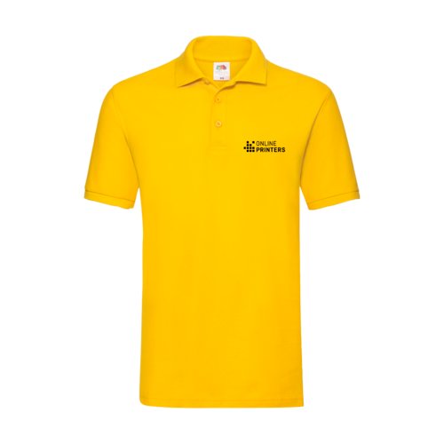 Geel katoenen poloshirt voor heren met korte knoopsluiting.