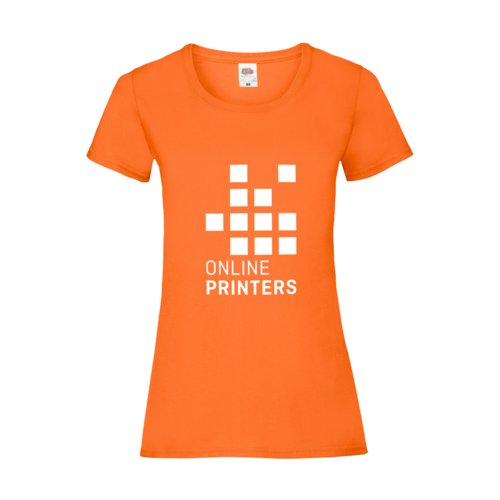 Oranje dames T-shirt van katoen met korte mouwen.
